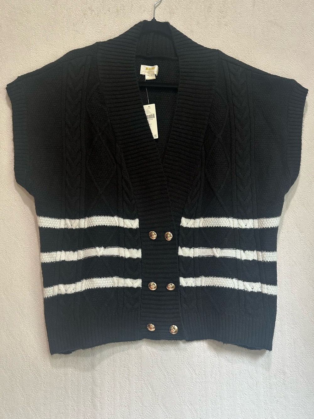 NWT Maeve Wavy Sweater Vest Black Knit Cap Sleeve Gold Buttons Sz L